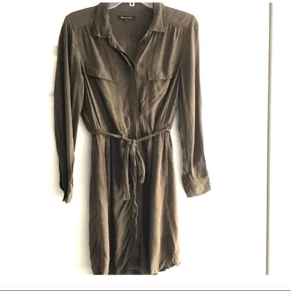 Madewell Olive Green button up belted dress